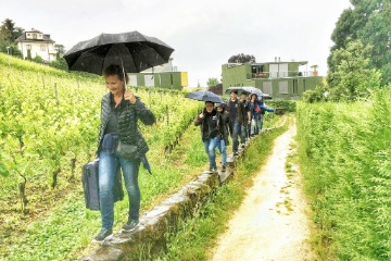 Ein Teil des MV Sissach unterwegs ins Vortragslokal des MV Gelterkinden. Sieht eher aus wie eine "Weinerlebniswanderung" bei Regen